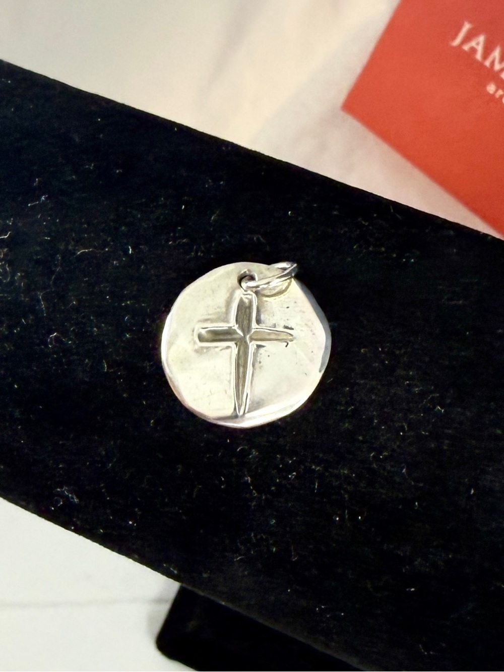 JAMES AVERY Sterling Silver Hammered Disc Etched Carved Nail Cross Charm RETIRED